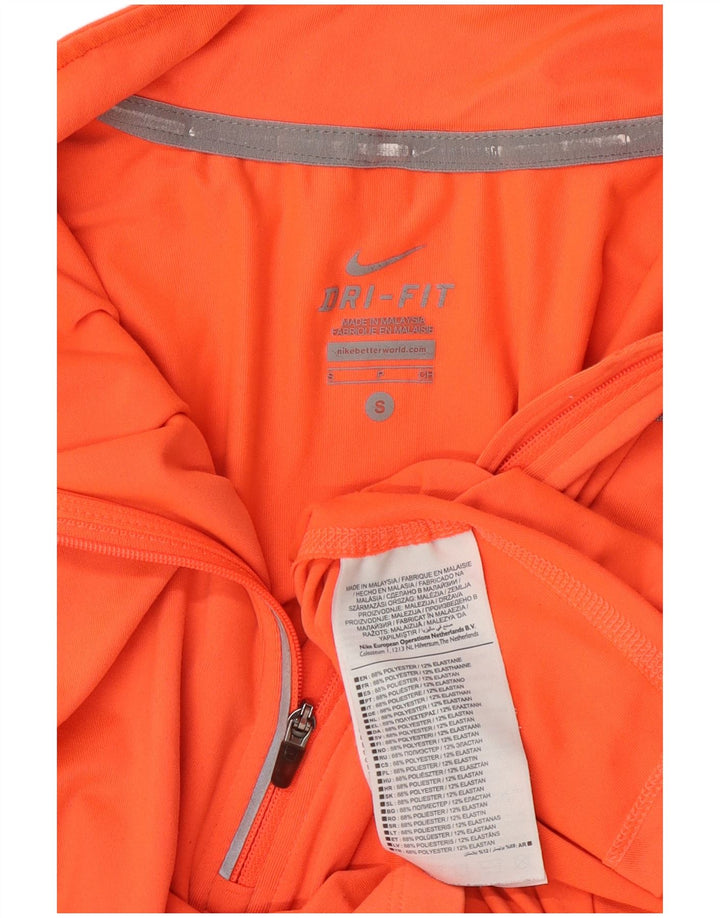 Nike Womens Dri Fit Zip Neck Top Manches Longues UK 10 Petit Orange Polyester