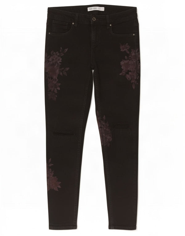 Zara Jean skinny vieilli pour femme EU 38 Small W28 L27 Noir Floral