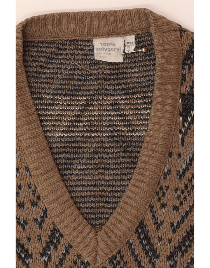 VINTAGE Débardeur Homme IT 52 Large Marron Fair Isle