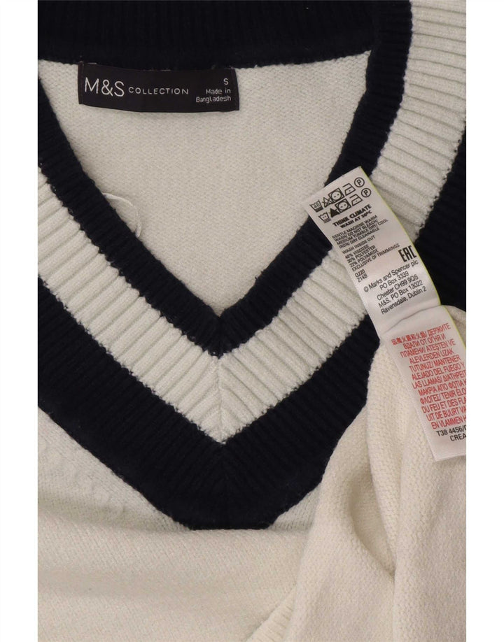 Marks & Spencer Pull col en V pour femme UK 10 Small Blanc Colorblock