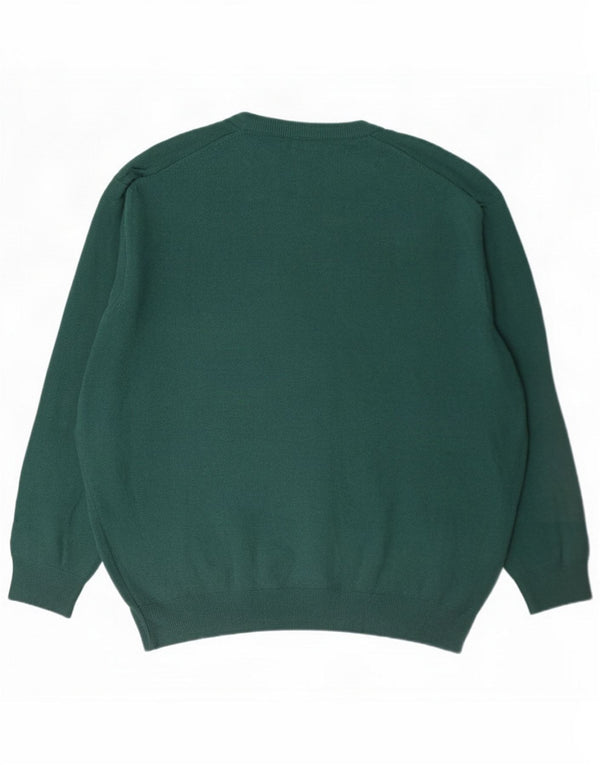 Benetton Pull col V pour homme en laine vierge verte Large