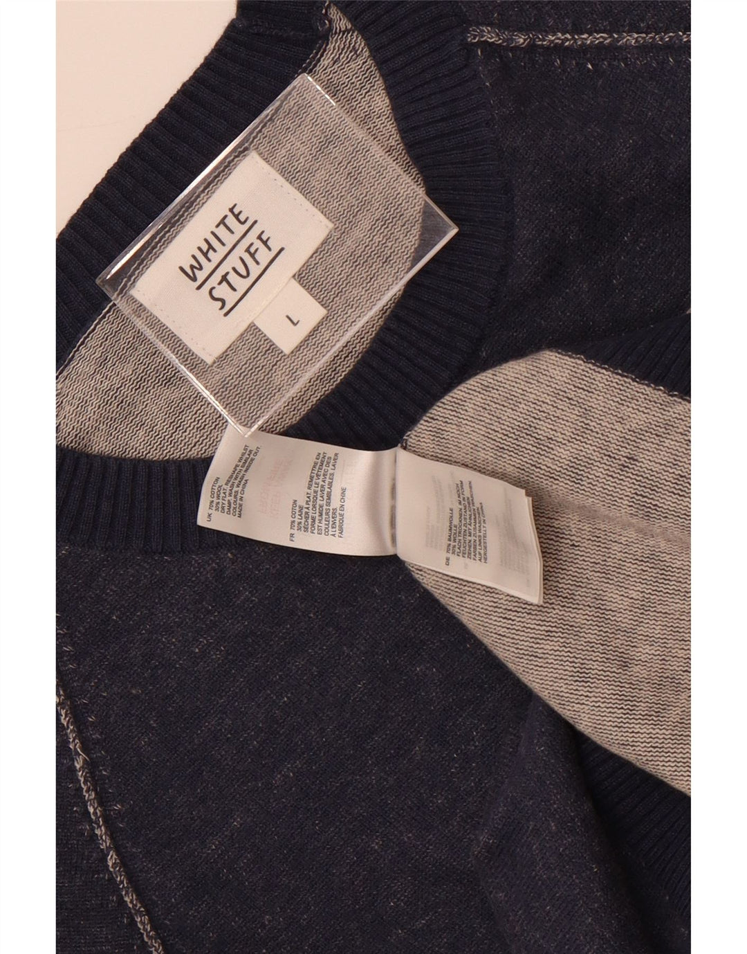 White Stuff Pull à col rond pour homme en coton bleu marine Taille L