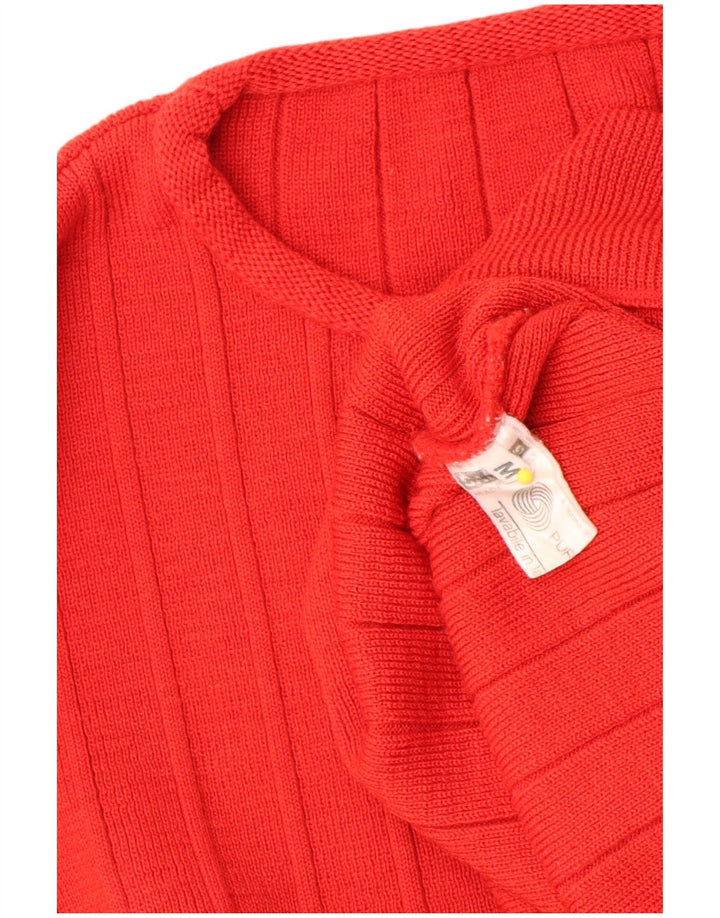 vintage Femmes Oversize Crew Neck Jumper Pull UK 14 Moyen Rouge Rayé