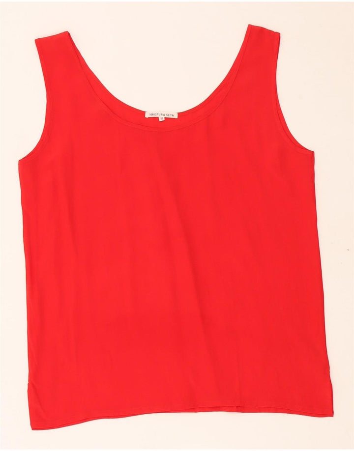 VINTAGE Débardeur Femme UK 10 Petite Soie Rouge