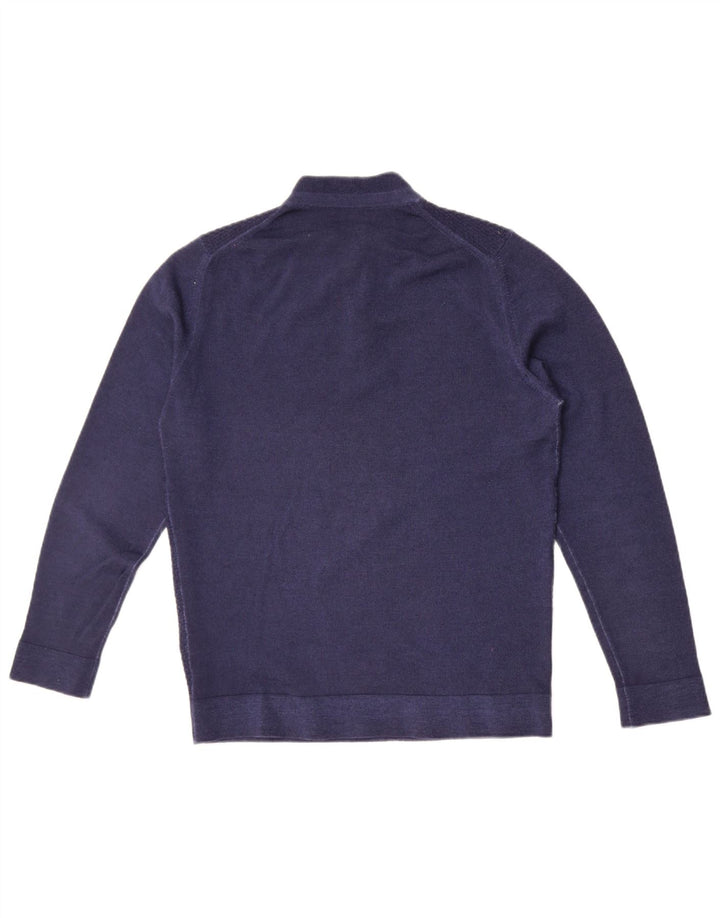 Massimo Dutti Pull à col boutonné pour homme en laine bleu marine moyen