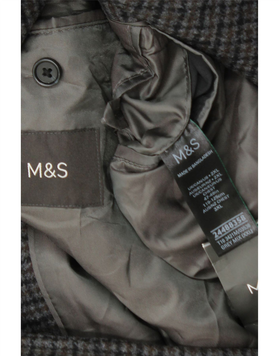 Marks & Spencer Manteau pour homme UK 44 2XL Gris pied-de-poule en laine