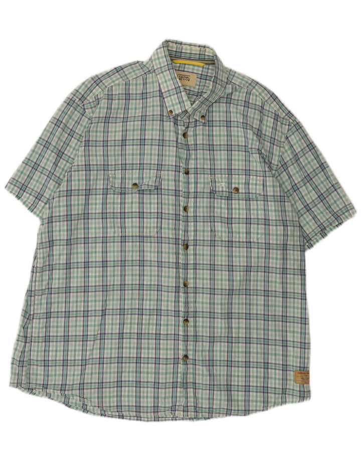 Camel Active Chemise à manches courtes pour homme Coupe régulière 2XL Vert à carreaux en coton