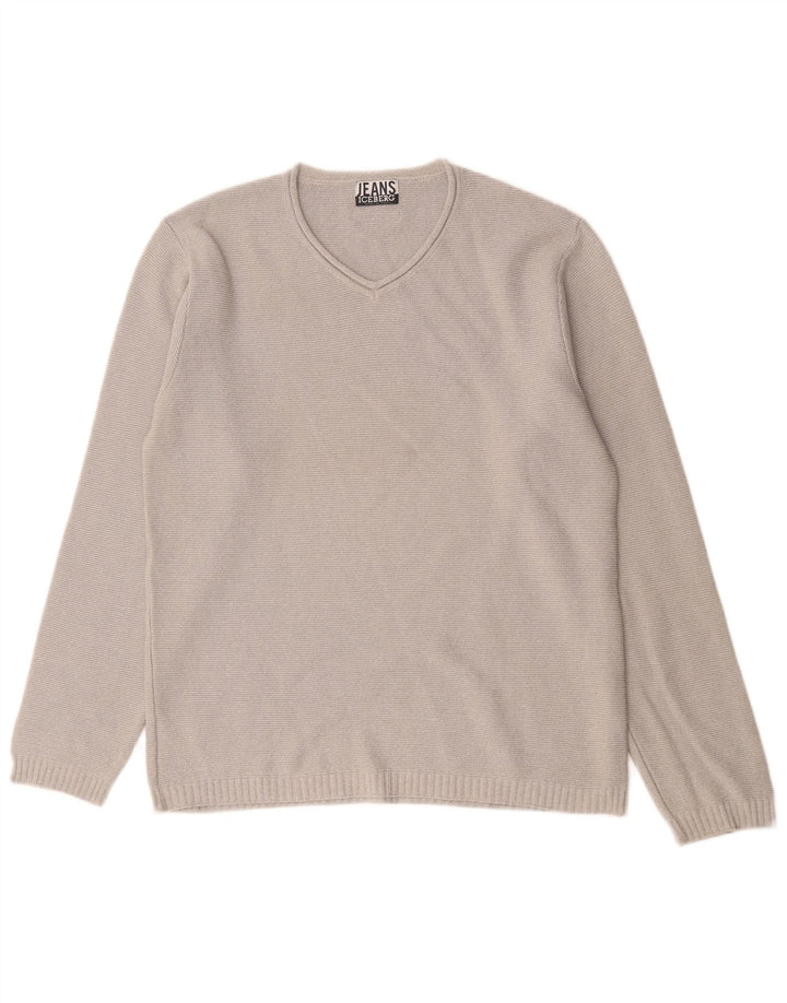 Iceberg Pull Col V Homme Gris Moyen Coton