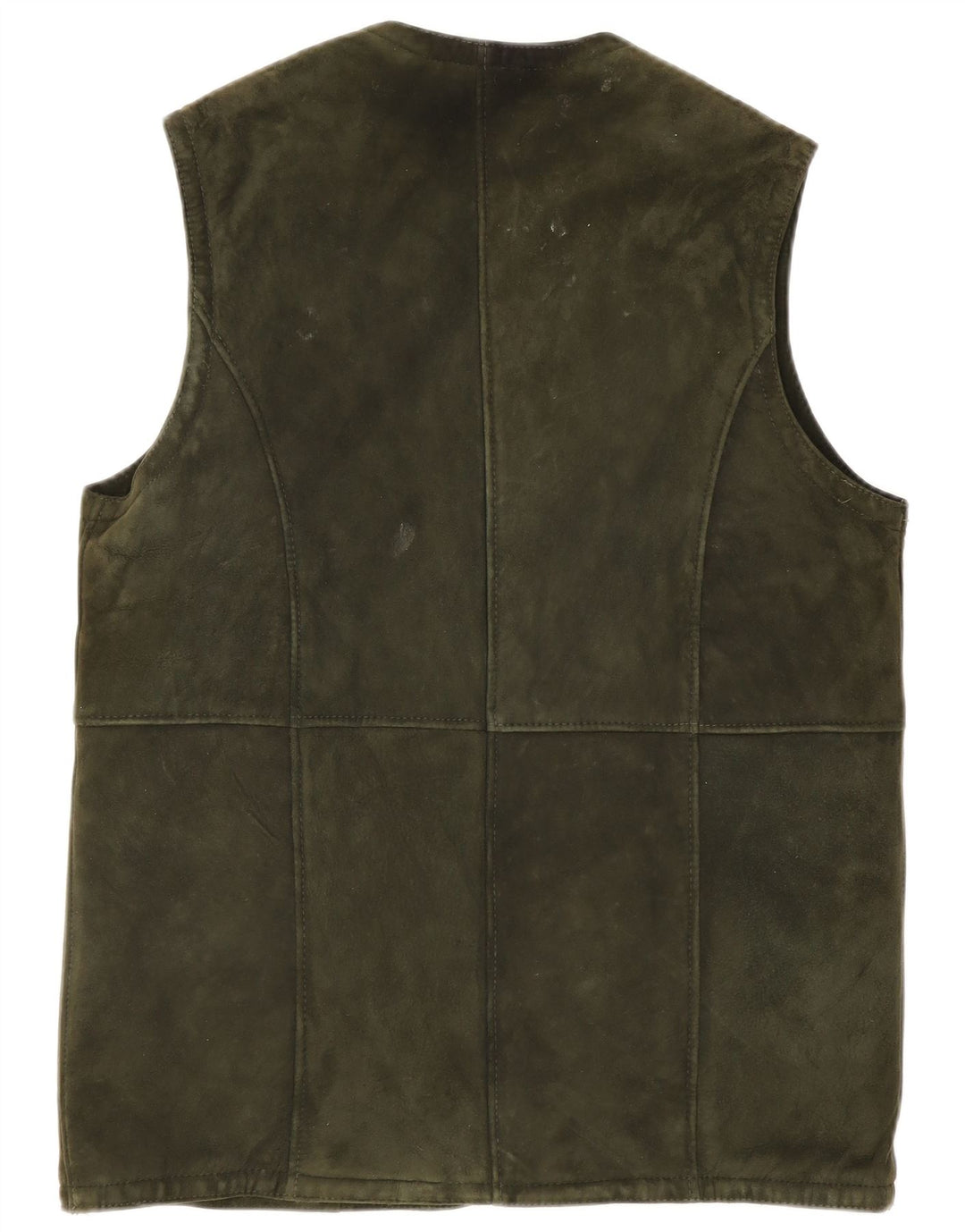 vintage Femme Daim Gilet UK 14 Grand Kaki