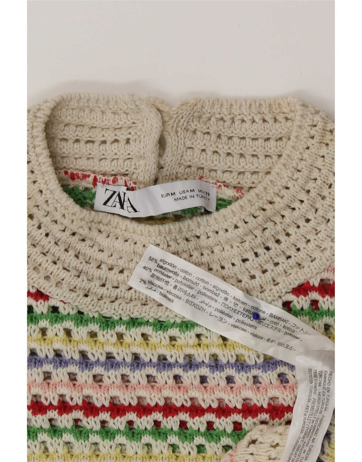 Zara Womens Crochet Crop Top UK 12 Medium Multicolore Rayé Coton