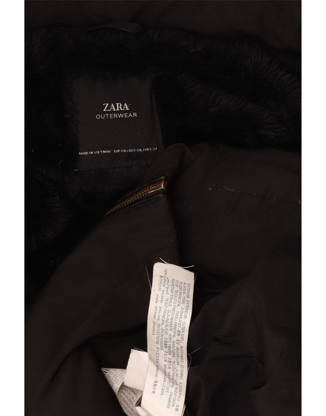 Zara Manteau rembourré à capuche pour femme UK 20 2XL Noir Polyester