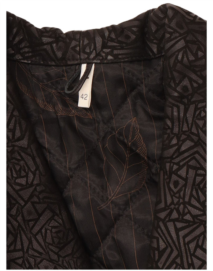 vintage Femme 3/4 Manches Veste en cuir IT 42 Moyen Noir Géométrique