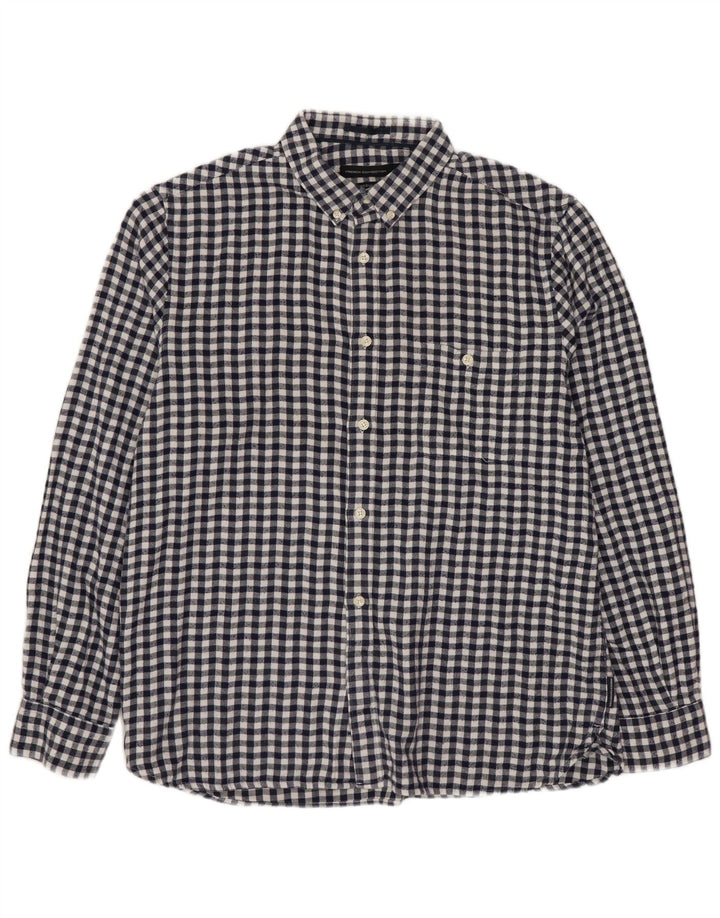 FRENCH CONNECTION Chemise régulière en flanelle pour hommes, grand motif vichy bleu marine