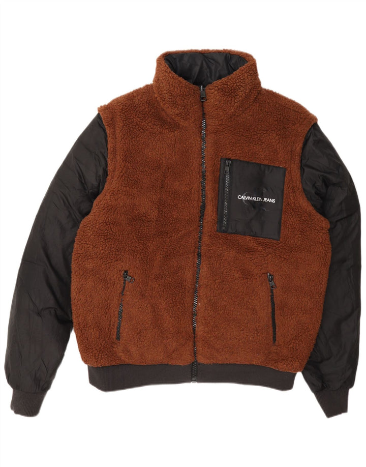 Calvin Klein Veste matelassée réversible pour homme UK 36 Small Marron Colorblock