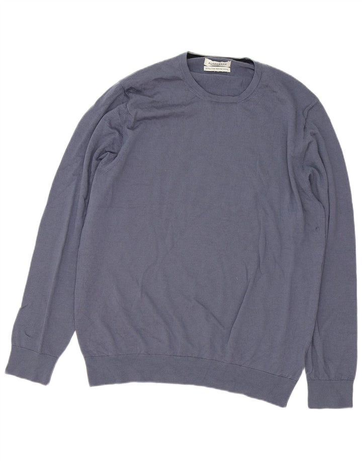 Autograph Pull col rond pour homme XL en laine mérinos bleue