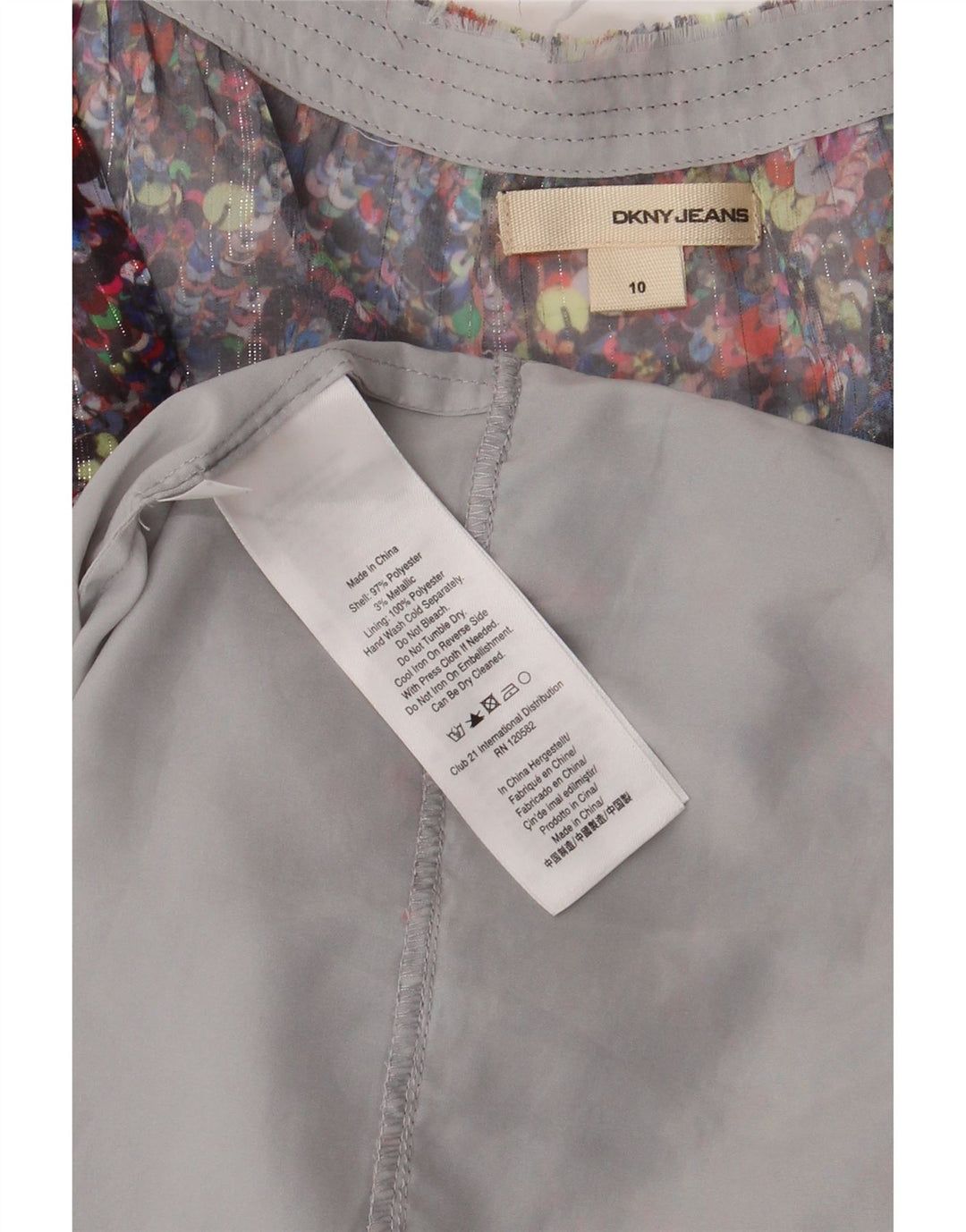 DKNY Robe à volants sans manches pour femme US 10 Grand motif floral multicolore