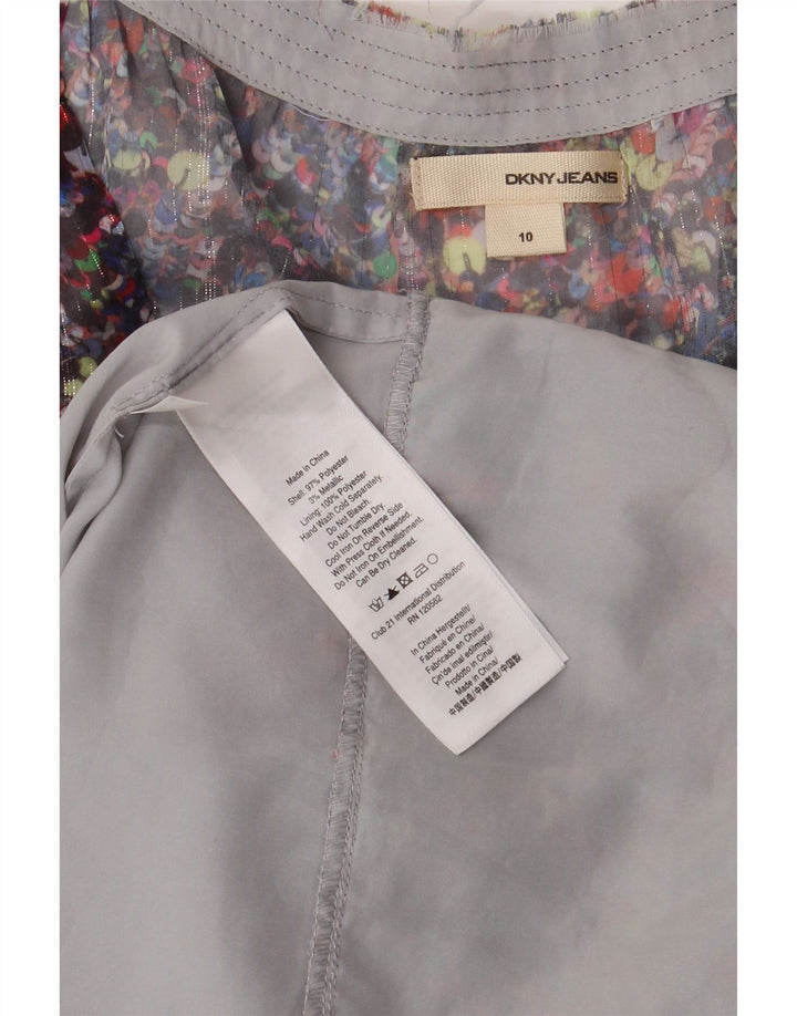 DKNY Robe à volants sans manches pour femme US 10 Grand motif floral multicolore