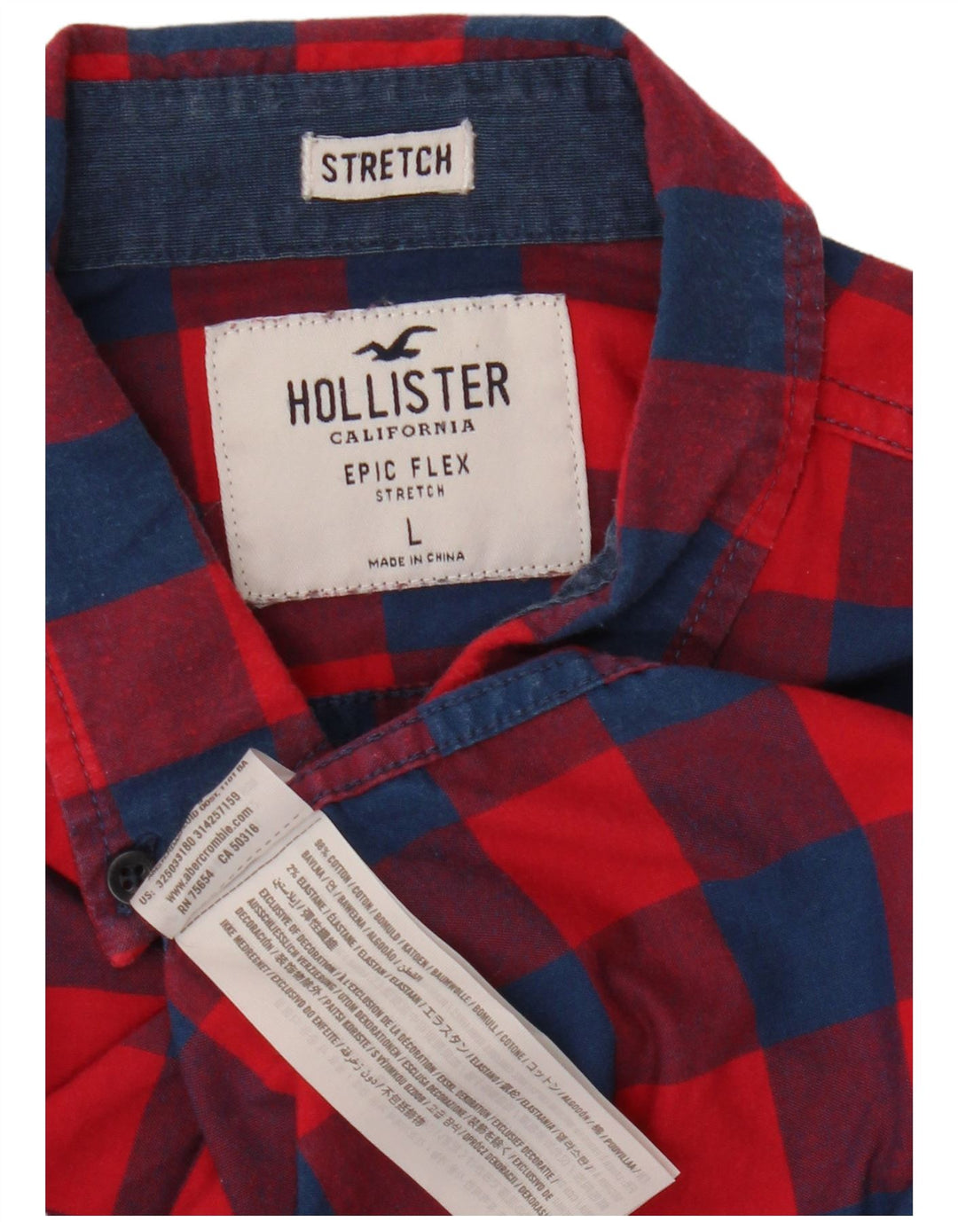 HOLLISTER Chemise Homme Grand Carreau Rouge Coton