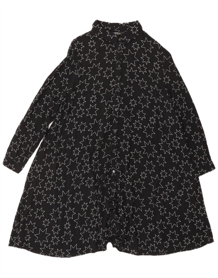 ZARA Womens Oversized Abstract Pattern Shirt Dress UK 6 XS Black