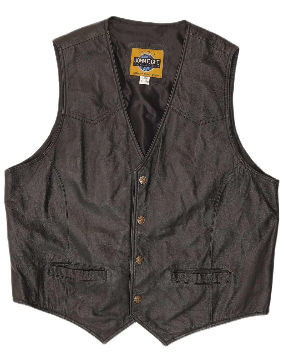 JOHN F GEE Gilet en cuir pour homme IT 56 2XL Cuir noir