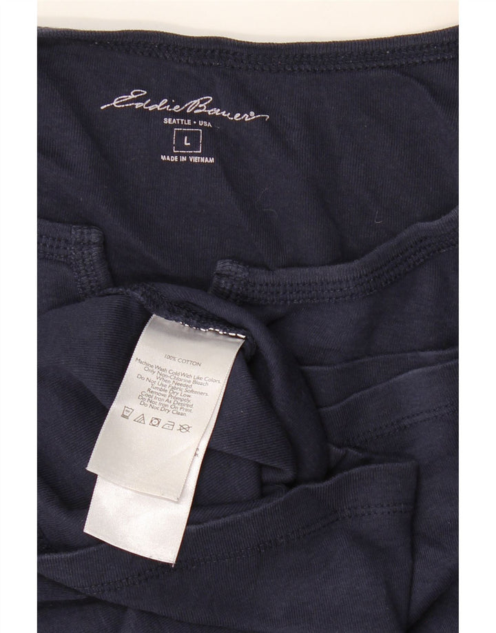 EDDIE BAUER Haut Femme Manches 3/4 UK 16 Large Bleu Marine Coton