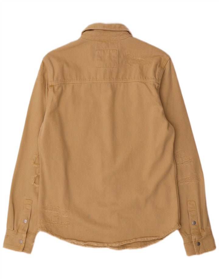 Zara Chemise en jean coupe décontractée en détresse pour homme Petit coton beige