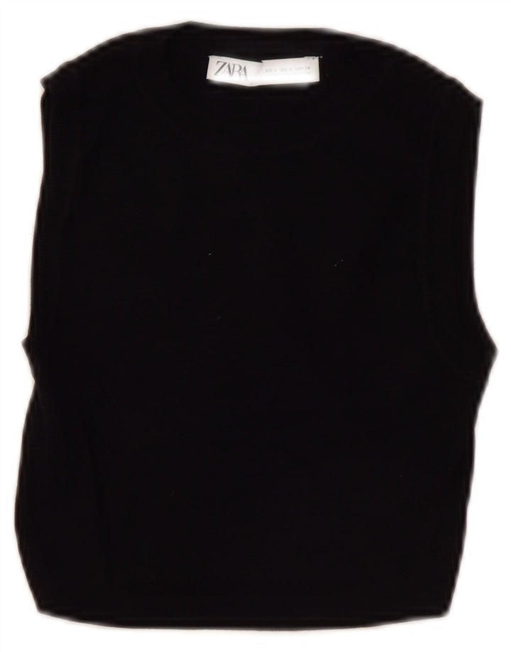 Zara Womens Crop Vest Top UK 8 Small Noir Viscose