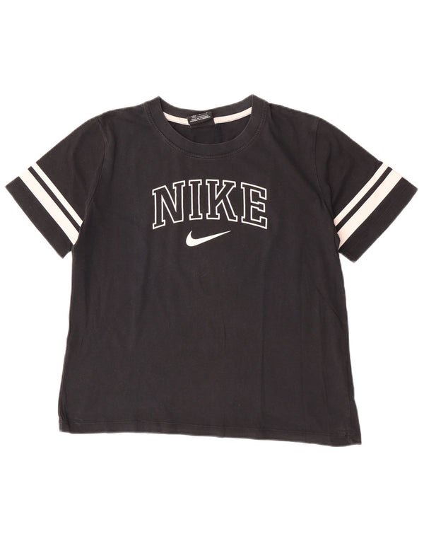Nike T-shirt court graphique pour femme UK 14 en coton color block noir moyen