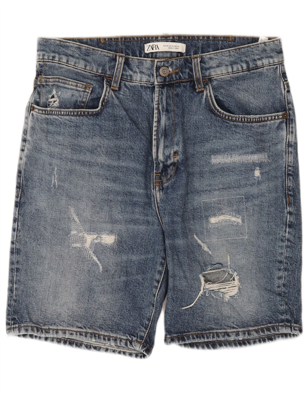 Zara Short en jean vieilli pour homme EU 40 Medium W31 Bleu Coton