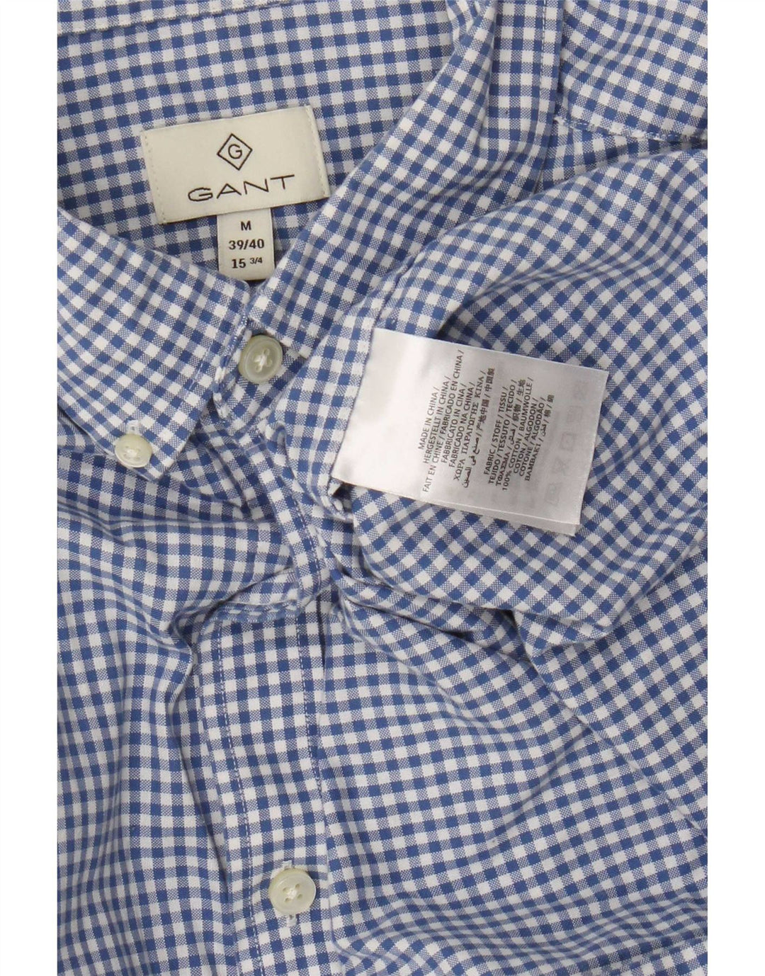 Gant Chemise Homme Taille 39/40 15 3/4 Coton Vichy Bleu Moyen