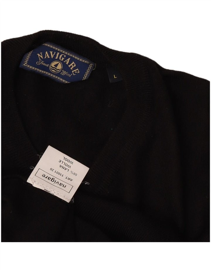 Navigare Pull col V pour homme en laine noire Taille L