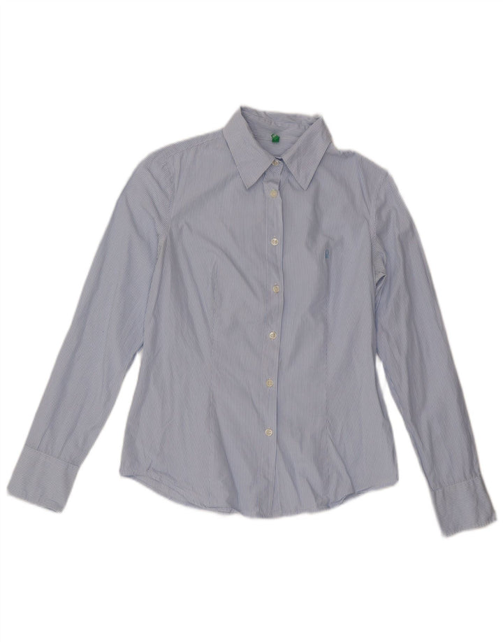 Benetton Chemise Femme UK 12 Bleu Moyen Rayé