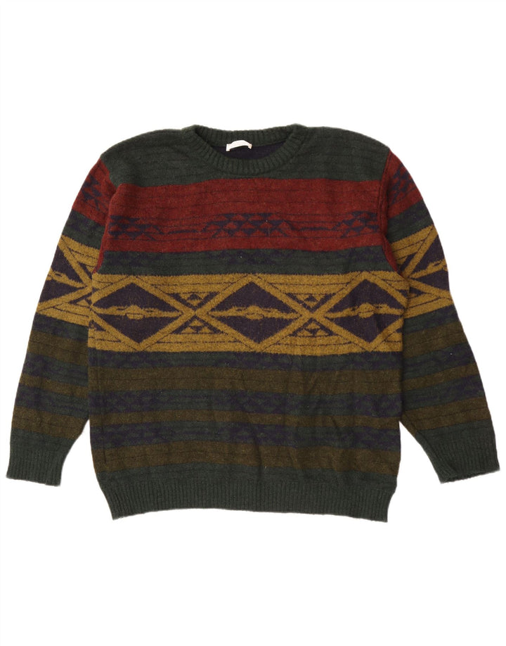 Alba Moda Pull à col rond pour homme Large Kaki Géométrique