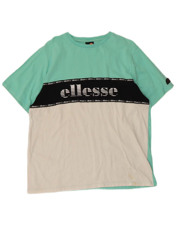 Ellesse T-shirt graphique pour homme 2XL en coton color block turquoise