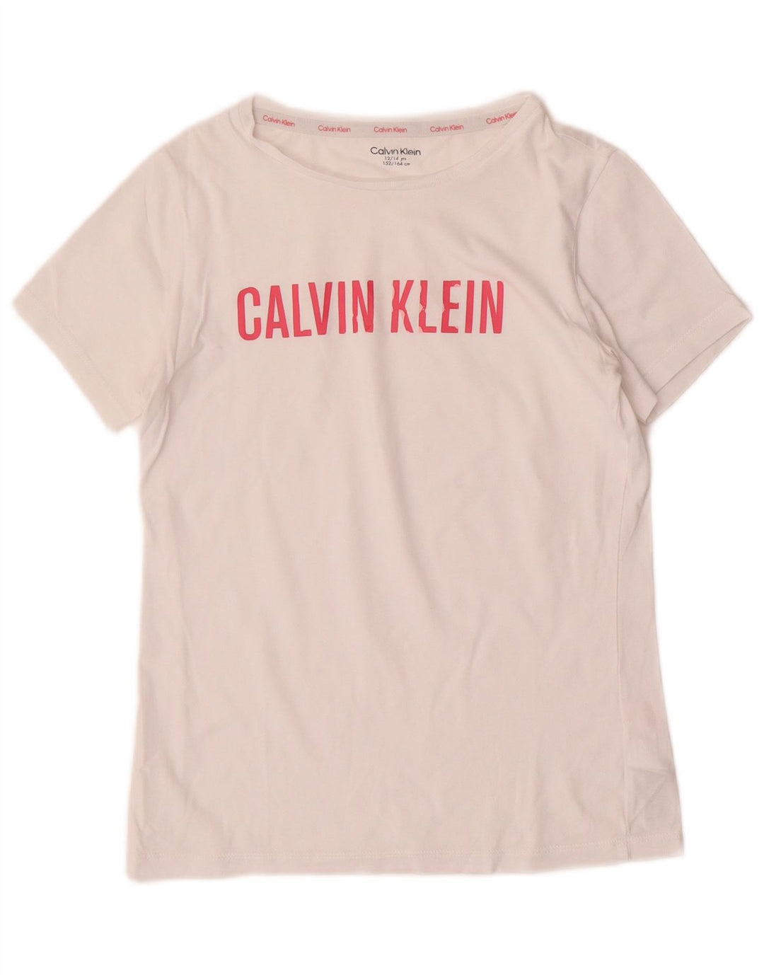 CALVIN KLEIN T-Shirt Graphique Fille 12-13 Ans Blanc Coton
