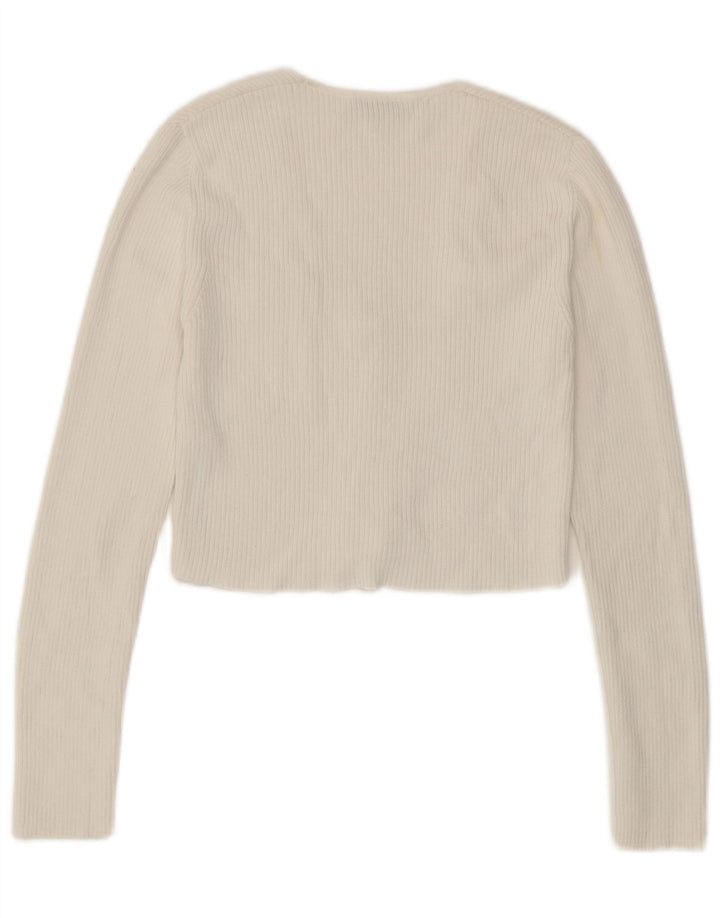 Zara Womens Crop Cardigan Pull UK 12 Moyen Blanc Viscose