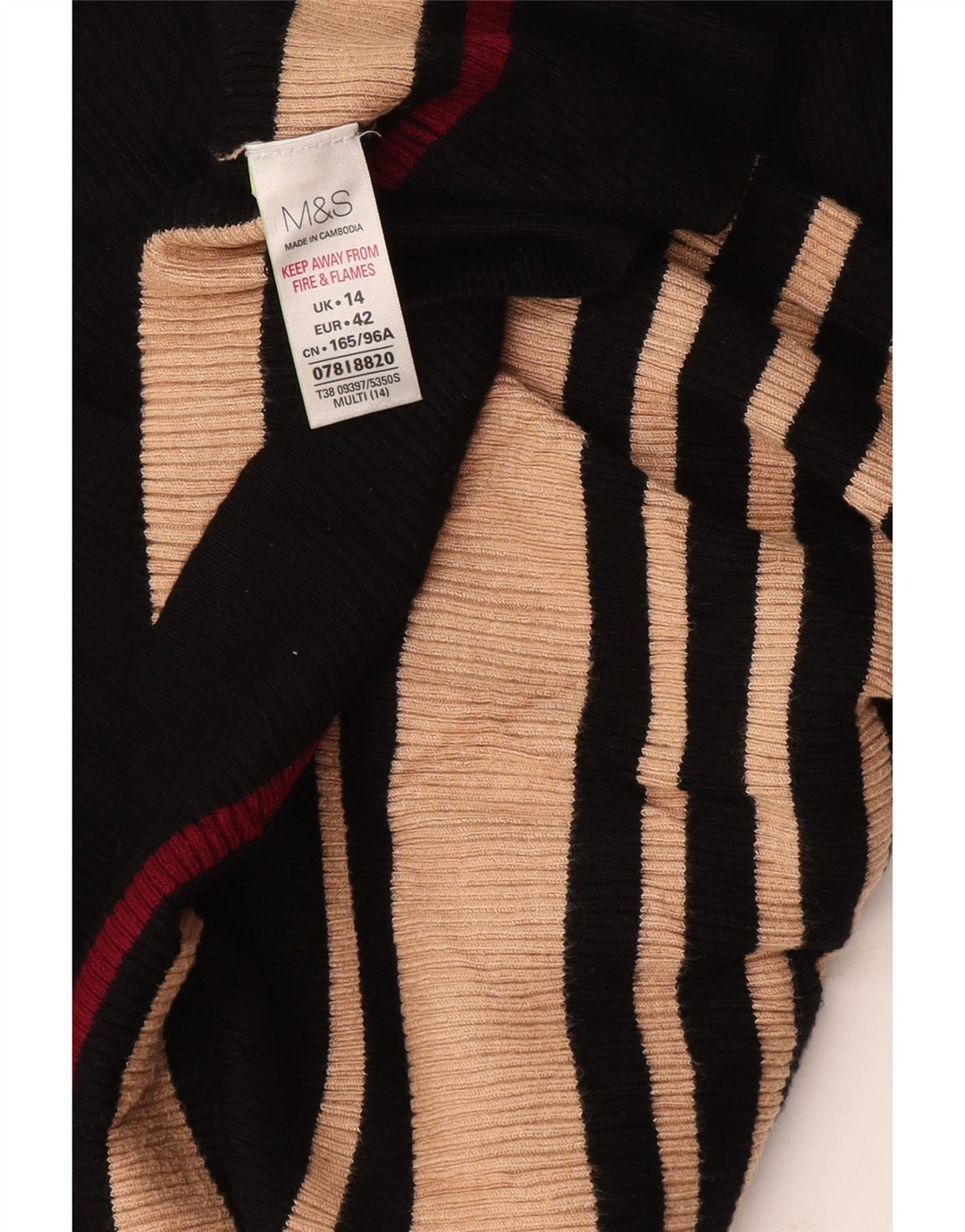 Marks & Spencer Pull col en V pour femme UK 14 Medium Noir Rayé