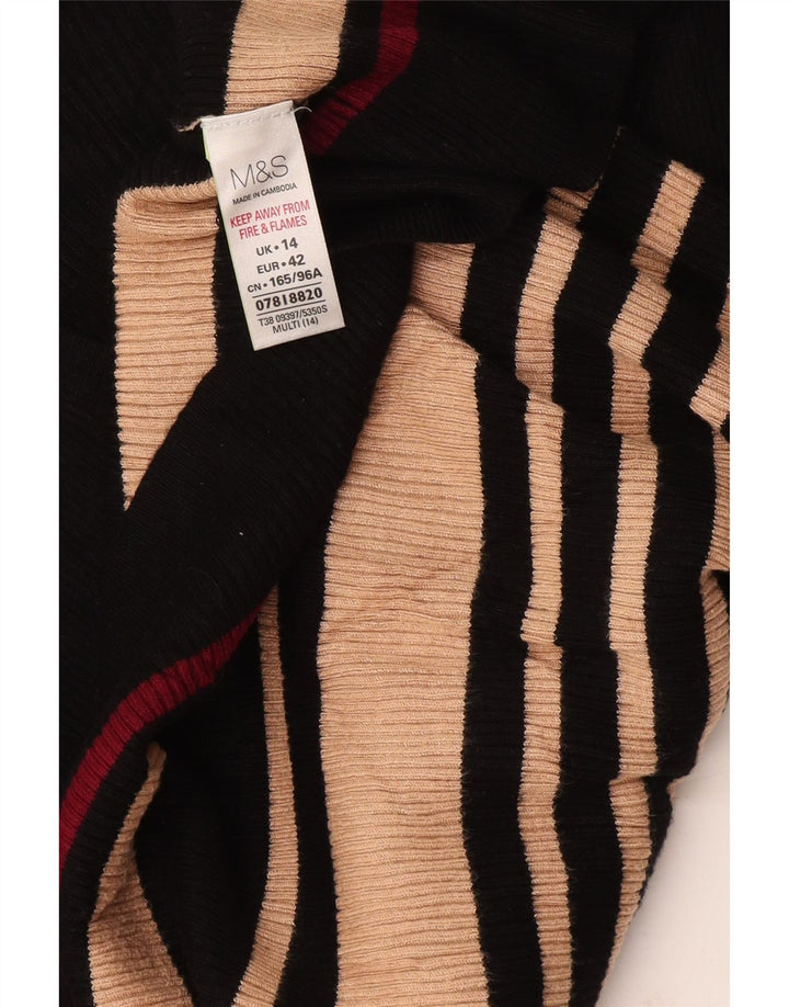 Marks & Spencer Pull col en V pour femme UK 14 Medium Noir Rayé