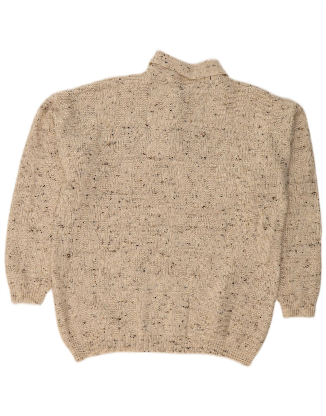 VINTAGE Pull col polo homme grand beige moucheté
