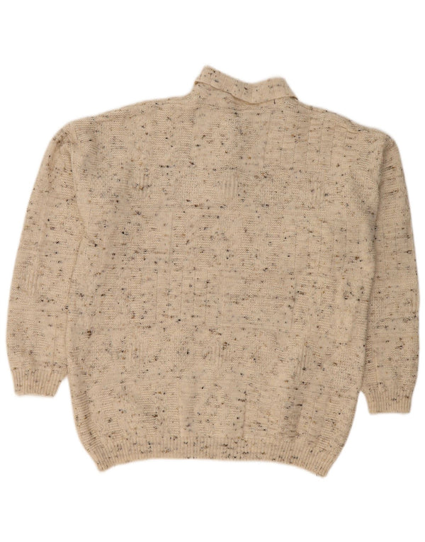 VINTAGE Pull col polo homme grand beige moucheté