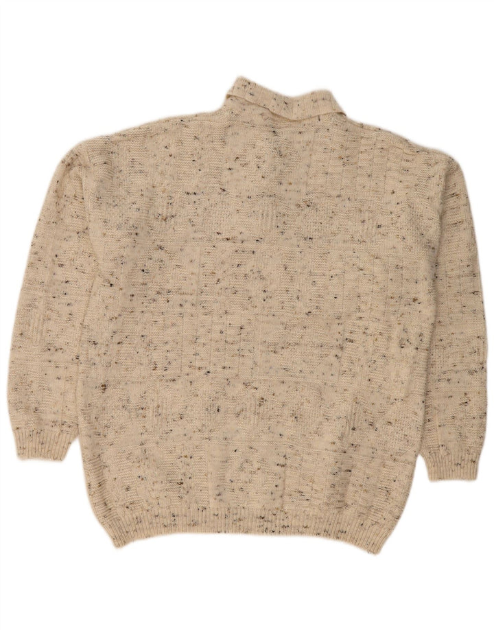VINTAGE Pull col polo homme grand beige moucheté