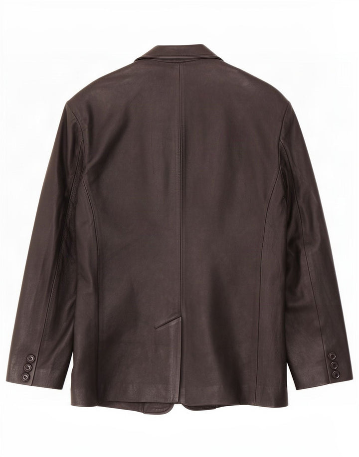 vintage Homme 3 Boutons Veste Blazer En Cuir UK 38 Moyen Noir