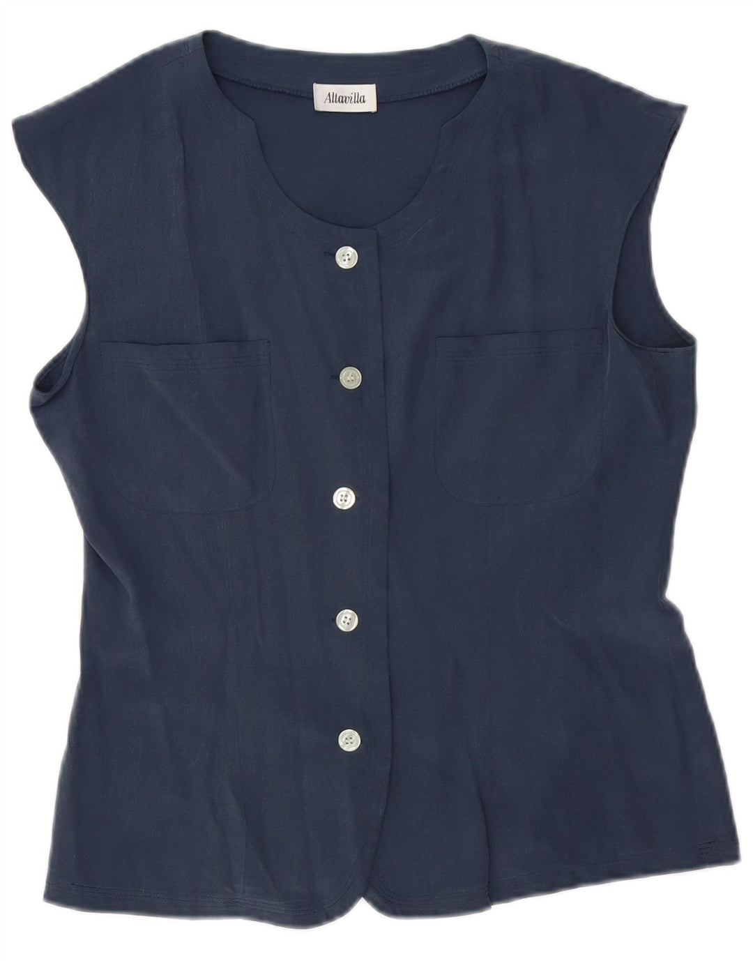 Altavilla Chemisier sans manches pour femme UK 10 Petite soie bleu marine