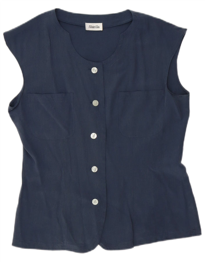 Altavilla Chemisier sans manches pour femme UK 10 Petite soie bleu marine