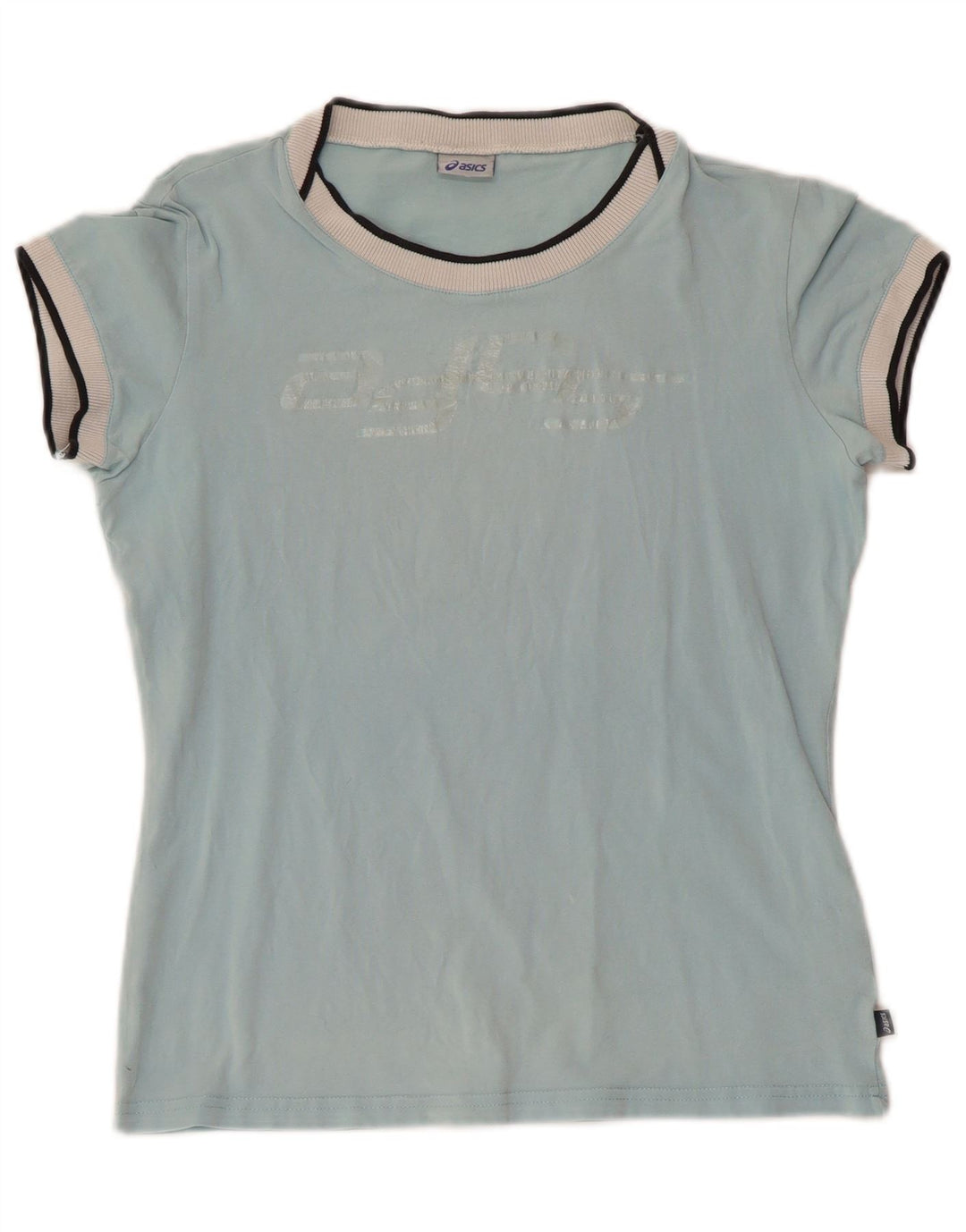 ASICS T-shirt graphique pour femme UK 12 Bleu moyen Coton