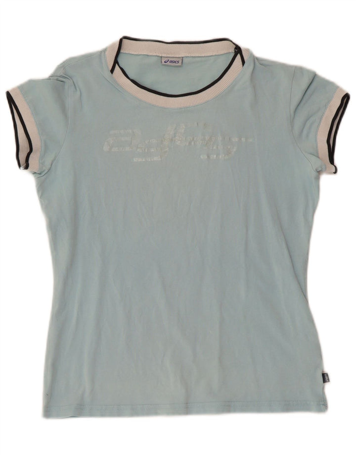 ASICS T-shirt graphique pour femme UK 12 Bleu moyen Coton
