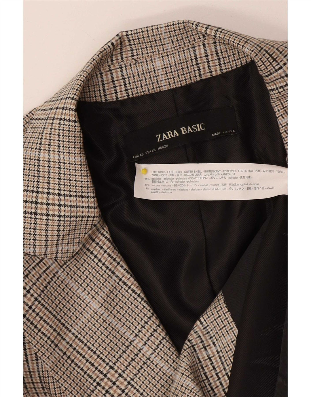 Zara Veste blazer surdimensionnée à double boutonnage pour femme UK 6 XS Gris à carreaux
