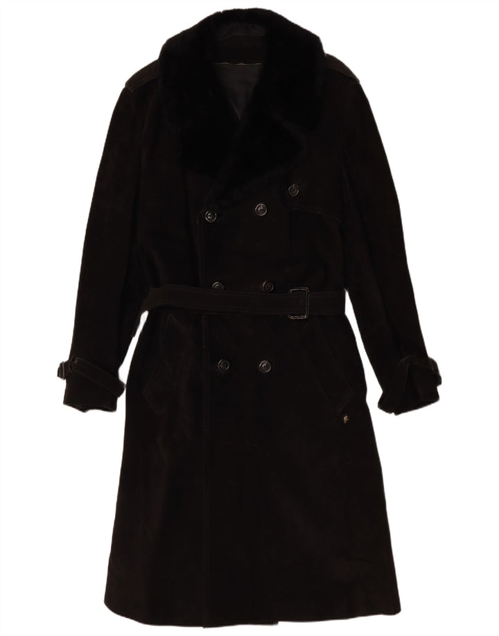 vintage Femmes Daim Double Breasted Manteau IT 54 3XL Noir