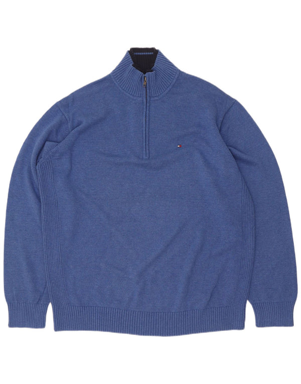 Tommy Hilfiger Pull à col zippé pour homme 2XL Bleu Coton