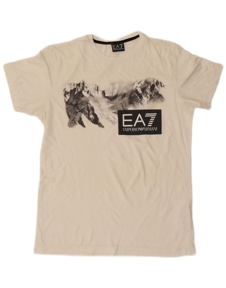 EMPORIO ARMANI T-Shirt Graphique Femme UK 14 Coton Blanc Moyen